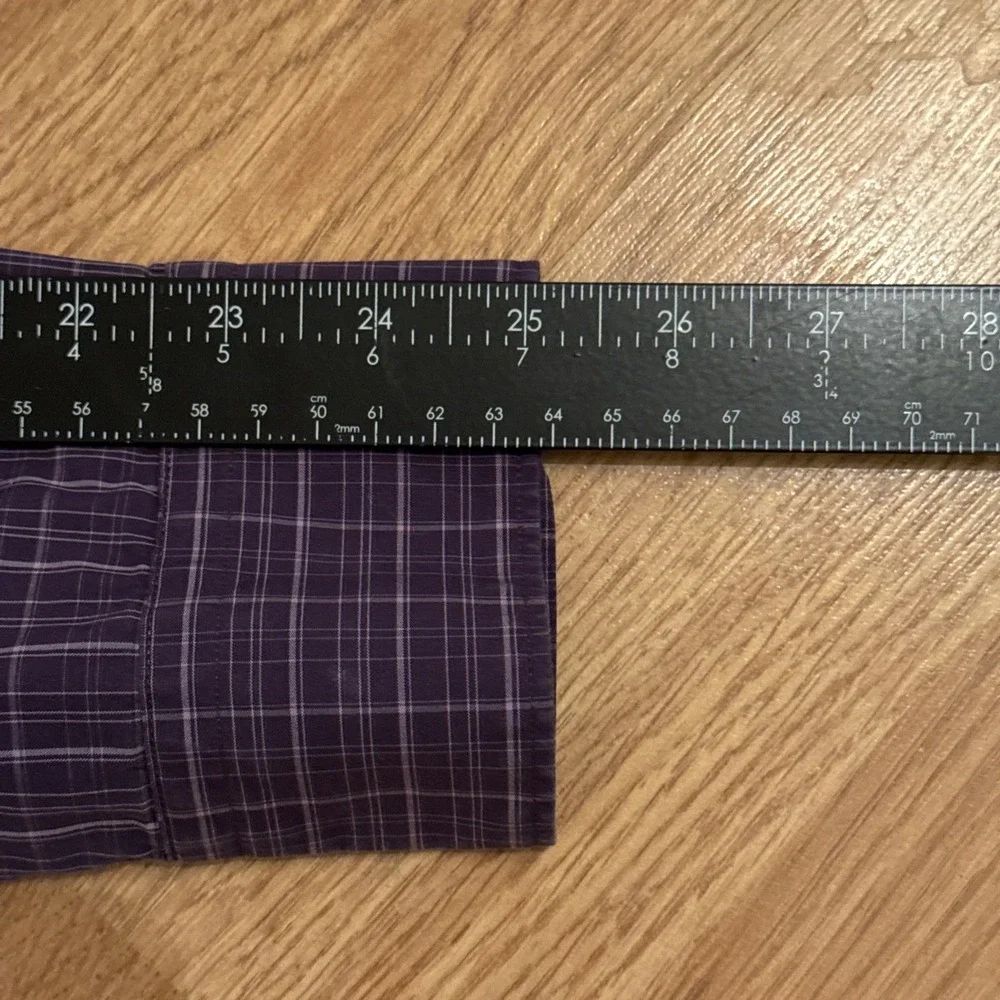 John Varvatos Shirt Mens LUXE Sz 16 Purple Plaid Long Sleeve Button Down Preppy